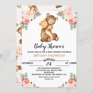 Watercolor Bear Baby Shower Invitation