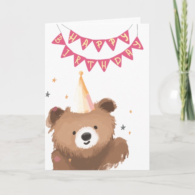Watercolor Bear Birthday Greeting Card (Front)