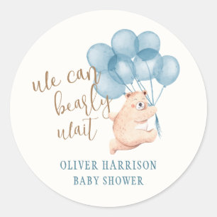 Watercolor Bear Blue Balloon Baby Shower Classic Round Sticker