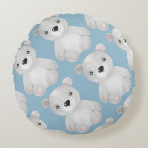 Watercolor Bear Blue Nursery Decor Round Cushion