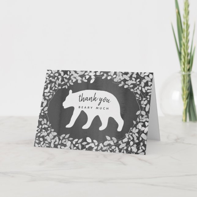 Watercolor Bear Cub Foliage Thank You Card (Front)