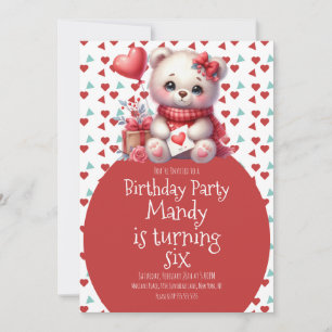 Watercolor Bear Cute Heart Pattern Birthday  Invitation