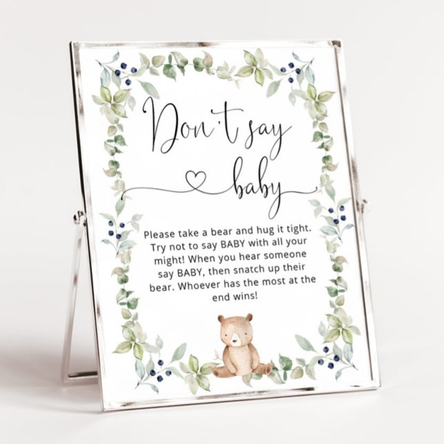 Watercolor bear Don't say baby shower game Poster (Creator Uploaded)