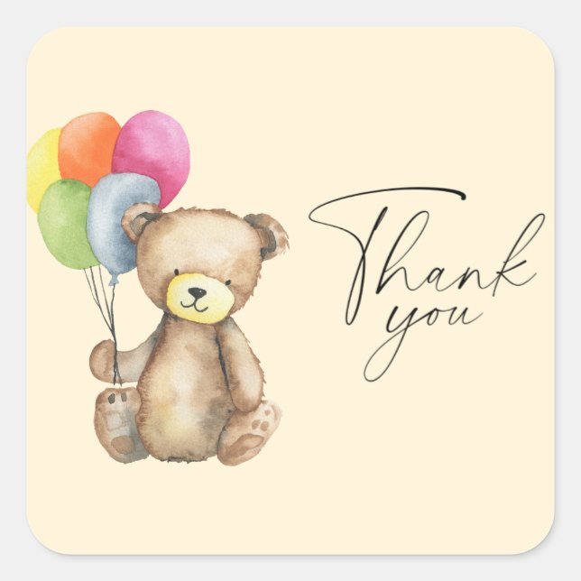 Watercolor Bear elegant  Thank You Square Sticker (Front)