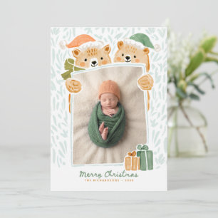 Watercolor Bear Family New Baby Christmas Photo Holiday Card