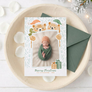 Watercolor Bear Family New Baby Christmas Photo Holiday Card