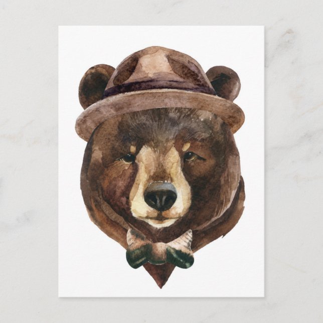 Watercolor Bear Fashion Postcard (Front)