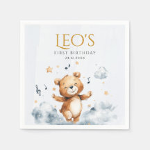 Watercolor Bear First Birthday Paper Napkin