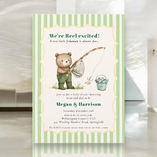 Watercolor Bear Fishing Baby Shower Invite with QR