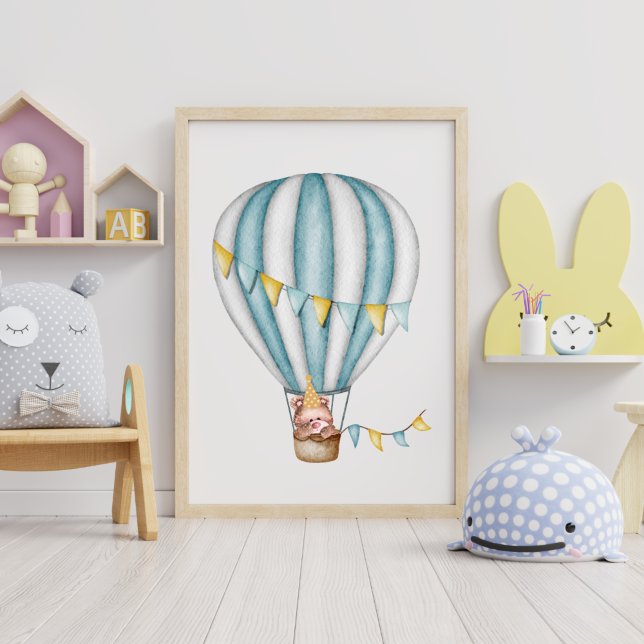 Watercolor Bear Hot Air Baloon Festive Boy Bedroom Poster (Creator Uploaded)