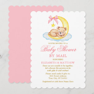 Watercolor Bear Moon Pink Gold Shower by Mail Invitation