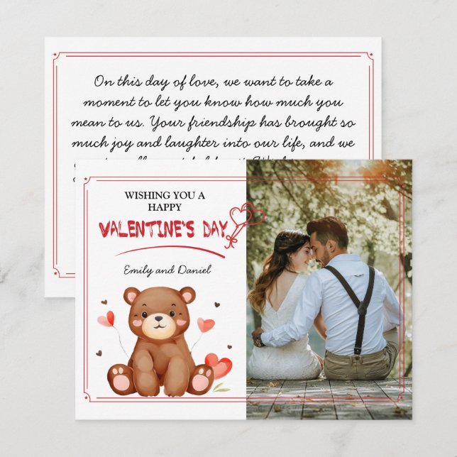 Watercolor Bear Photo Valentine's day Flat Card (Front/Back)
