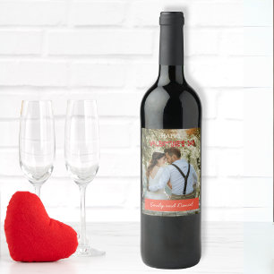 Watercolor Bear Photo Valentine's Day personalized Wine Label