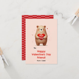 Watercolor Bear Red Heart xoxo Valentine's Day Invitation