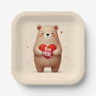 Watercolor Bear Red Heart xoxo Valentine's Party Paper Plate