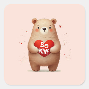 Watercolor Bear Red Heart xoxo Valentine's Party Square Sticker