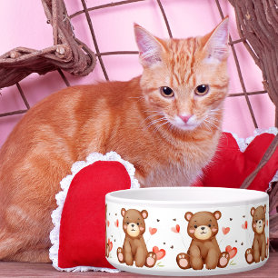 Watercolor Bear Valentine's Day ceramic pet bowl
