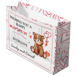 Watercolor Bear Valentine's Day customizable Large Gift Bag