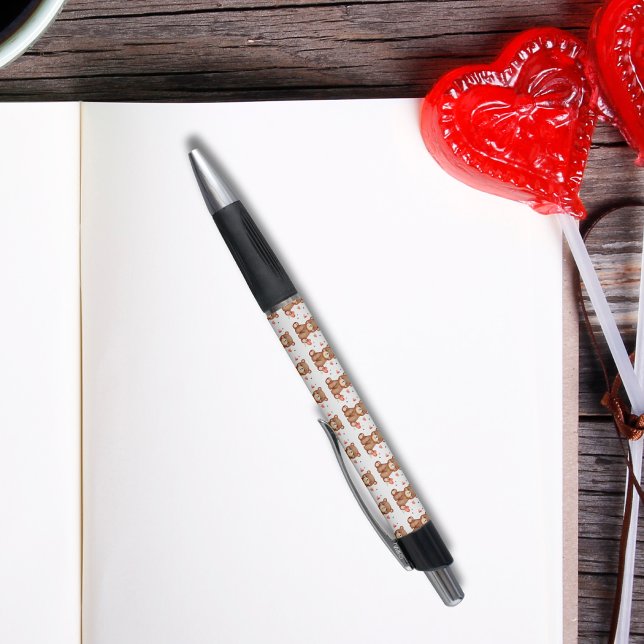 Watercolor Bear Valentine's Day pen (Adorable Watercolor Bear Valentine Cute Heart Pen)