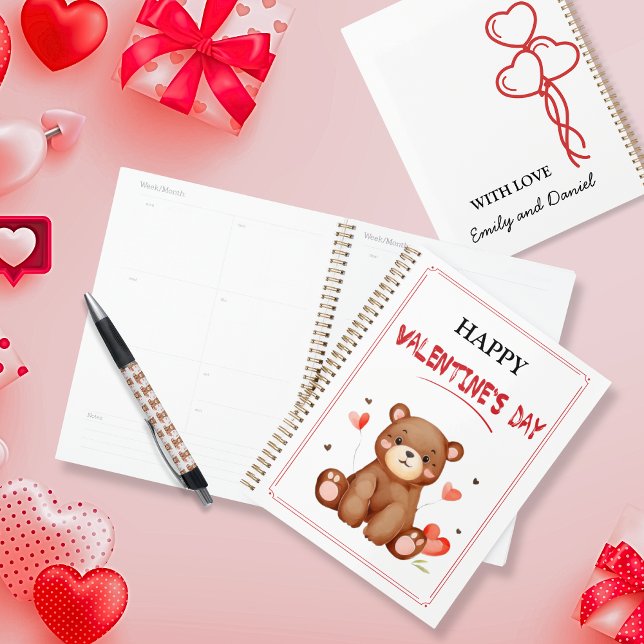 Watercolor Bear Valentine's Day personalized Planner (Cute Watercolor Bear Valentine personalized Love Planner)