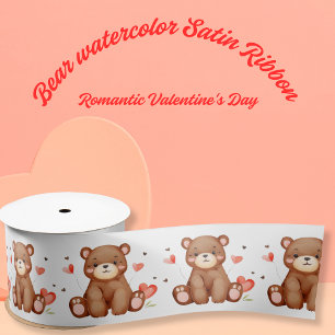 Watercolor Bear Valentine's Day Satin Ribbon