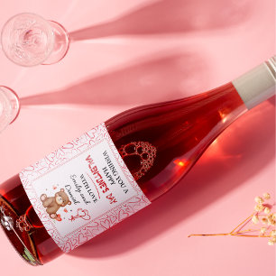 Watercolor Bear Valentine's Day Wine Label