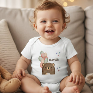 watercolor bear with balloons Baby Bodysuit