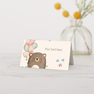 watercolor bear with balloons birthday Place Card