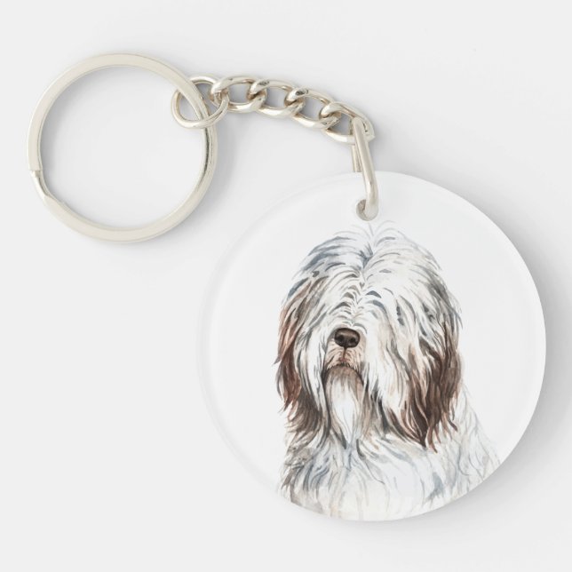 Watercolor Bearded Collie Key Ring (Front)