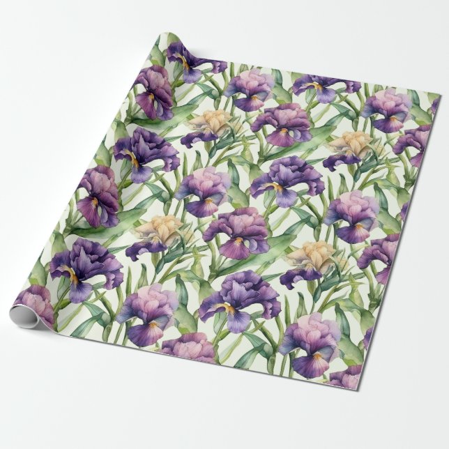 Watercolor Bearded Iris Wrapping Paper Roll (Unrolled)