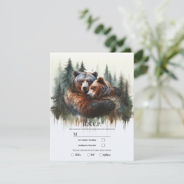 Watercolor Bears Rustic Wilderness RSVP Invitation (Standing Front)