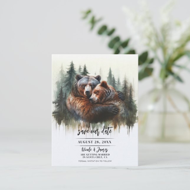 Watercolor Bears Rustic Wilderness Save the Date  Invitation (Standing Front)