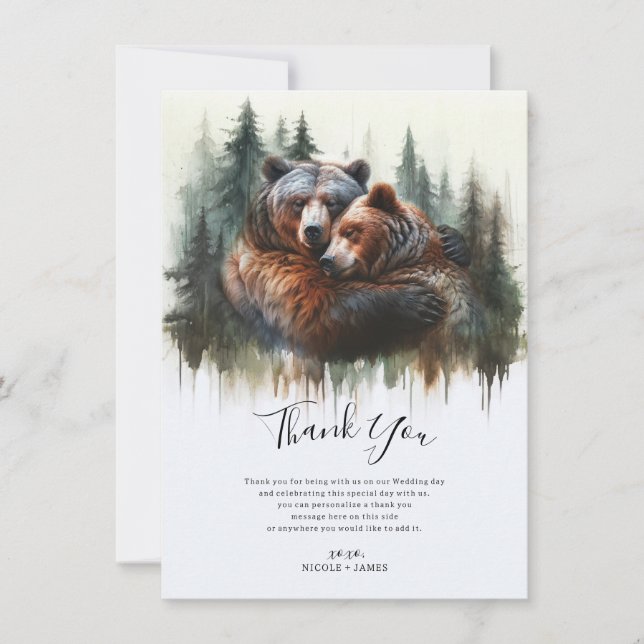 Watercolor Bears Rustic Wilderness Thank You Invitation (Front)