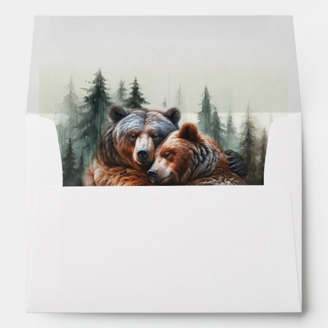 Watercolor Bears Rustic Wilderness Wedding Envelope (Back (Bottom))