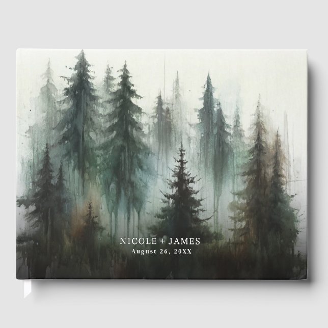 Watercolor Bears Rustic Wilderness Wedding Guest Book (Front)