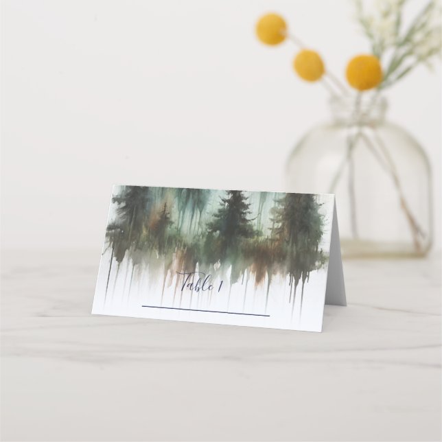 Watercolor Bears Rustic Wilderness Wedding Seating Place Card (Front)