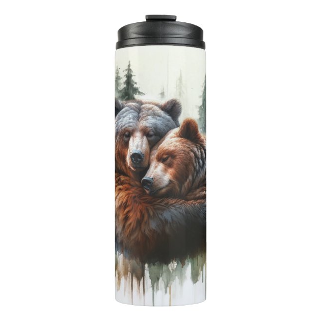 Watercolor Bears Rustic Wilderness Wedding Thermal Tumbler (Front)
