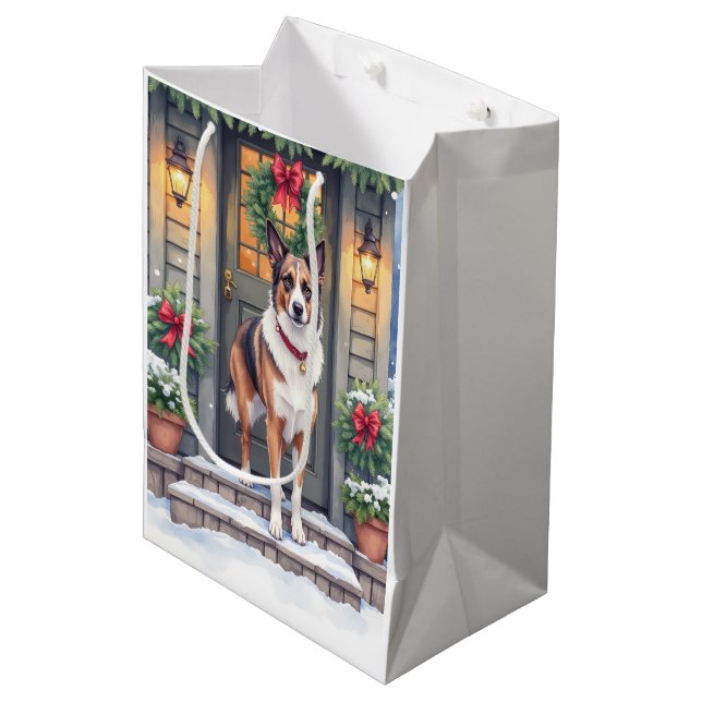 Watercolor Beauceron Rustic Porch Christmas Medium Gift Bag (Front Angled)
