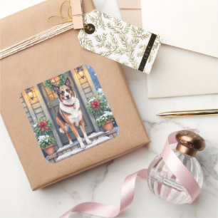 Watercolor Beauceron Rustic Porch Christmas Square Sticker