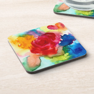 Watercolor beautiful abstract rose art coaster