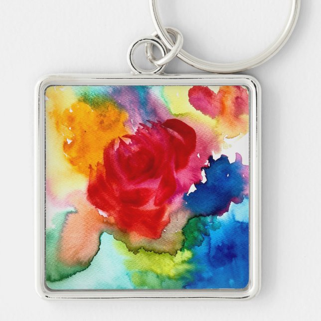 Watercolor beautiful abstract rose art key ring (Front)