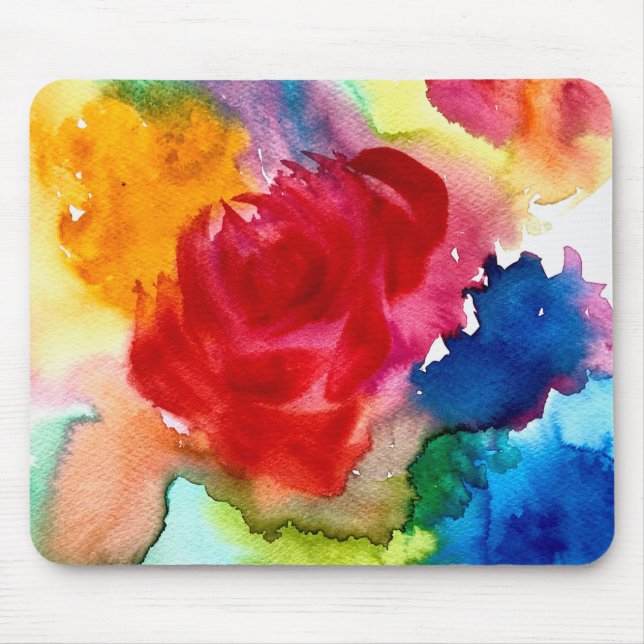 Watercolor beautiful abstract rose art mouse mat (Front)
