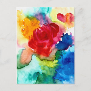 Watercolor beautiful abstract rose art postcard