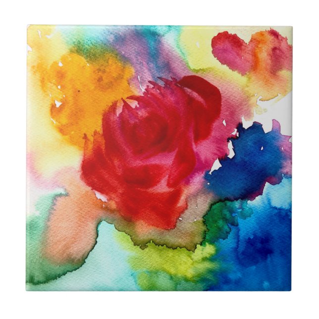 Watercolor beautiful abstract rose art tile (Front)