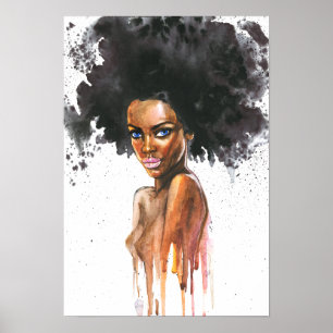 Watercolor beautiful African woman, Poster