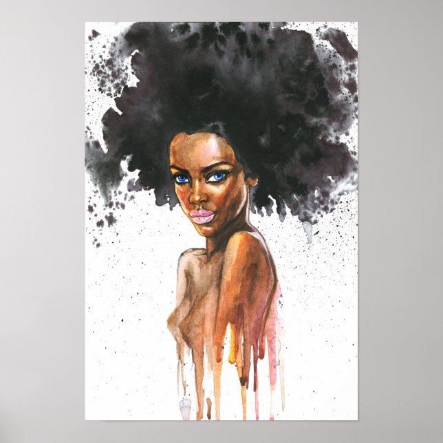 Watercolor beautiful African woman, Poster (Front)