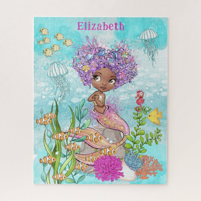 Watercolor Beautiful Brown Little Mermaid Jigsaw Puzzle (Vertical)