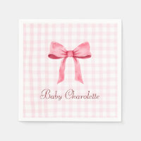 Watercolor Beautiful Classic Gingham Pink Bow Girl