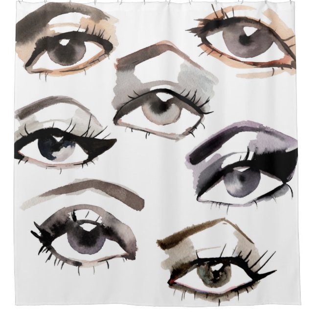 Watercolor beautiful eyes pattern shower curtain (Front)