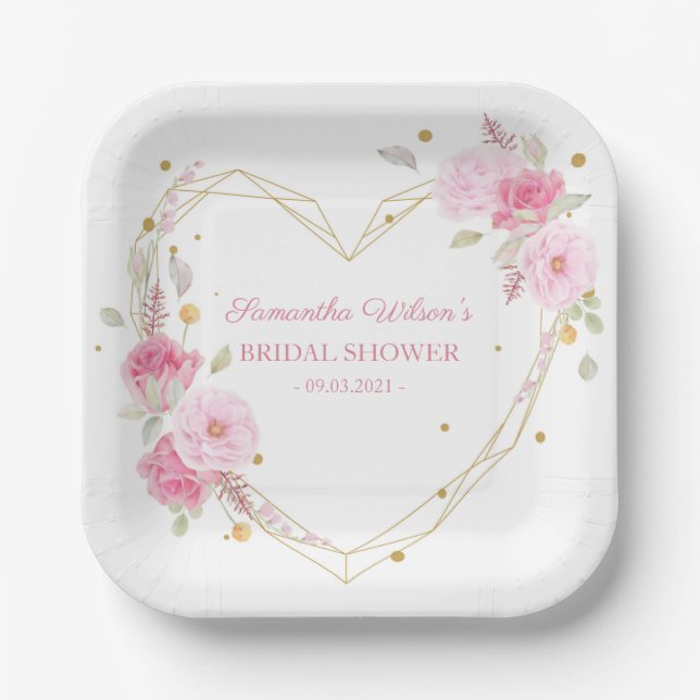 Watercolor Beautiful floral rose Bridal Shower Paper Plate (Front)